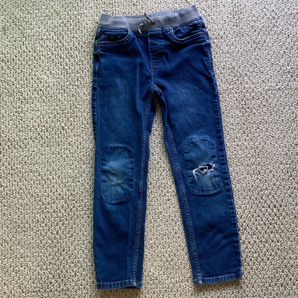 Hanna Andersson Blue Kids Slim Jeans with Gray Waistband